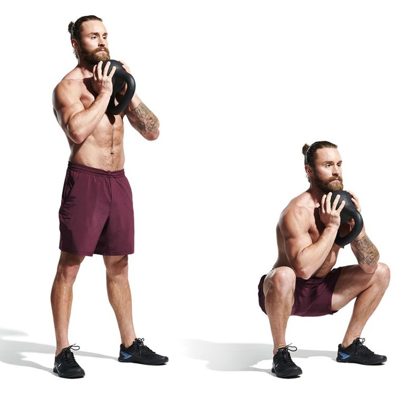 MAN PERFORMING KETTLEBELL GOBLET SQUAT