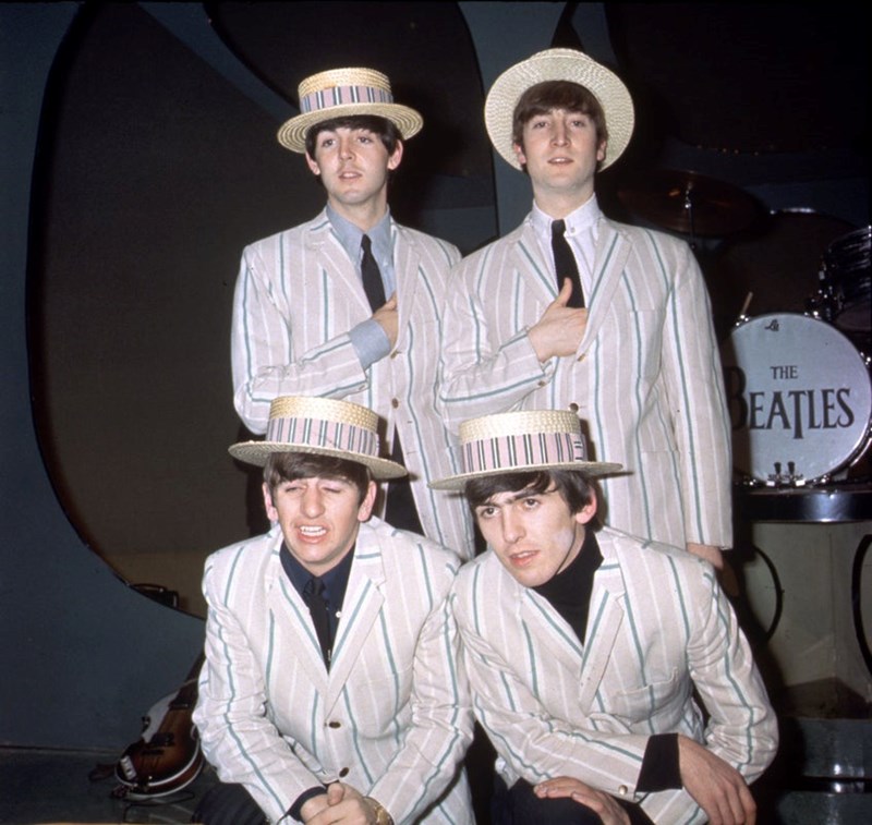 BEATLES WITH BOATER HATS