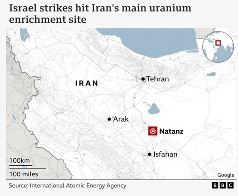 Χάρτης που δείχνει την επίθεση του Ισραήλ στο Ιράν
