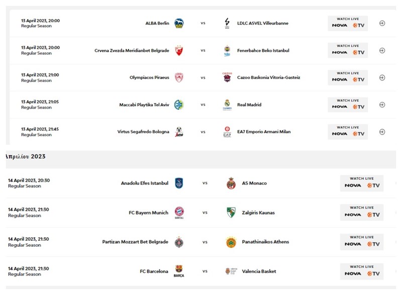 Euroleague 34η αγωνιστική