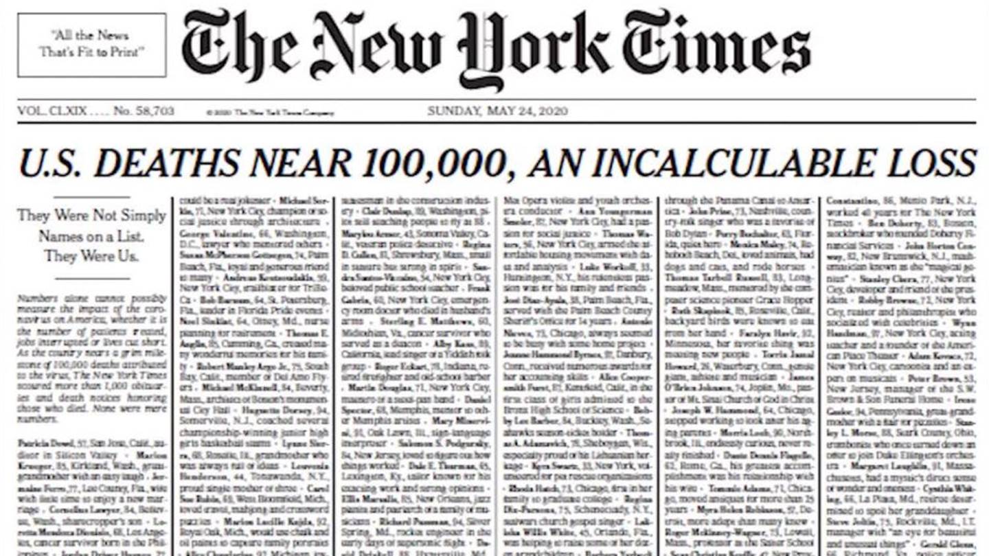 Το συγκλονιστικό πρωτοσέλιδο των New York Times